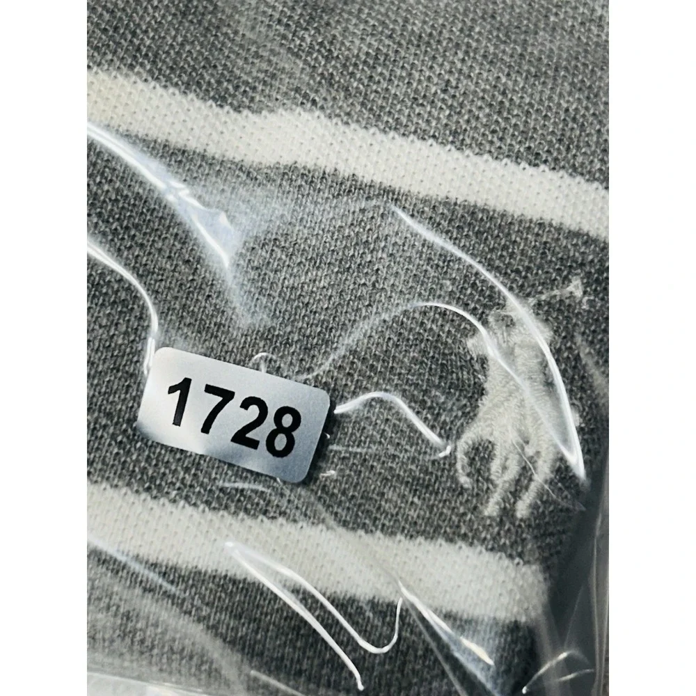 Polo Ralph Lauren Men's 2XL Grey White Striped Mesh Polo Short Sleeve Pristine